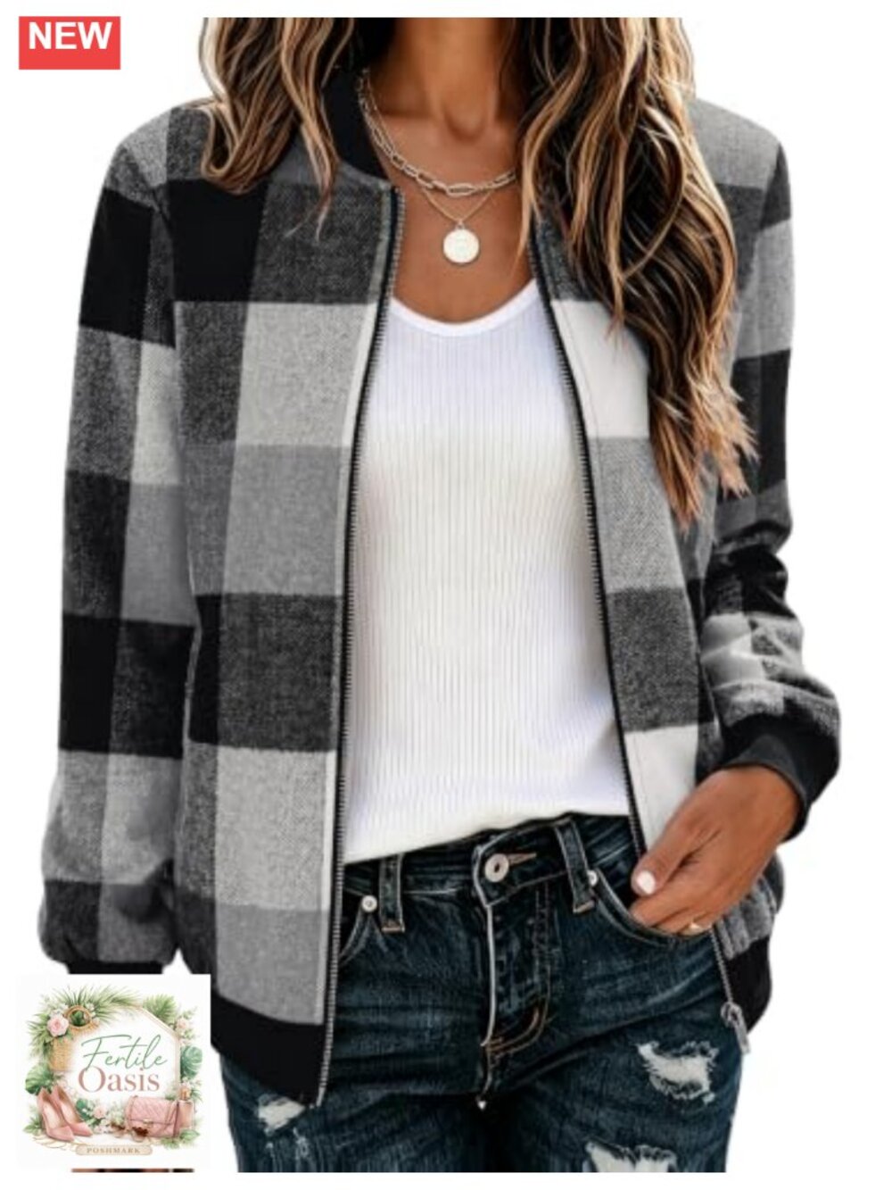 Classic Plaid Flannel Bomber Jacket Lightweight Zip Up Coat